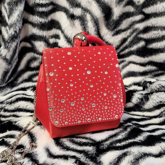 RHINESTONE Embellished Red Evening Clutch Purse Wristlet - Picture 2 of 7